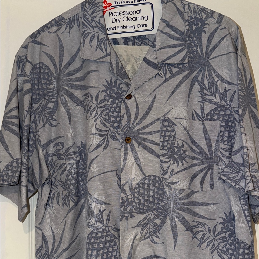 Tommy Bahama bluish-gray Hawaiian Shirt with Pineapple Print